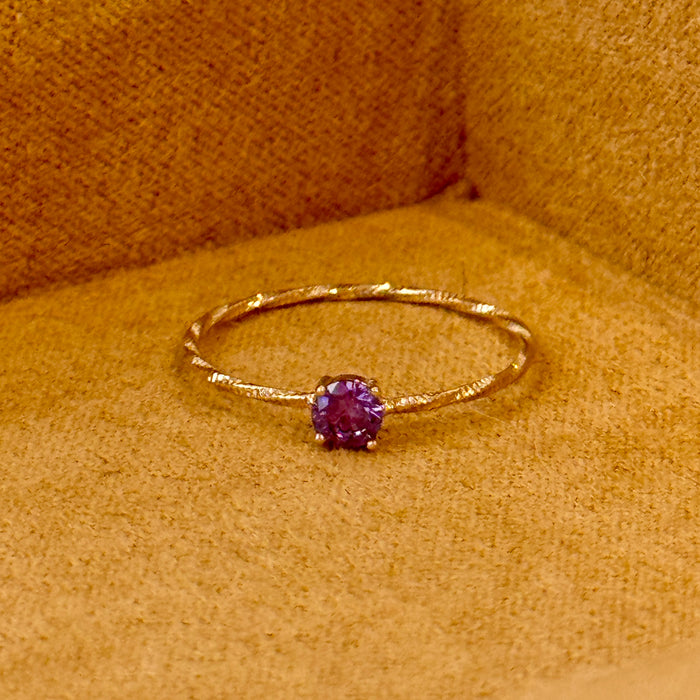 14K Yellow Gold Purple Gem Solitaire Ring