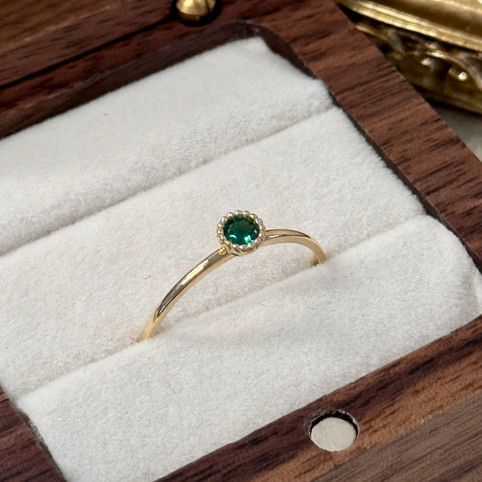 14K Yellow Gold Green Gem Stacking Ring
