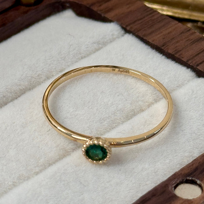 14K Yellow Gold Green Gem Stacking Ring
