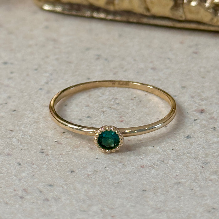 14K Yellow Gold Green Gem Stacking Ring