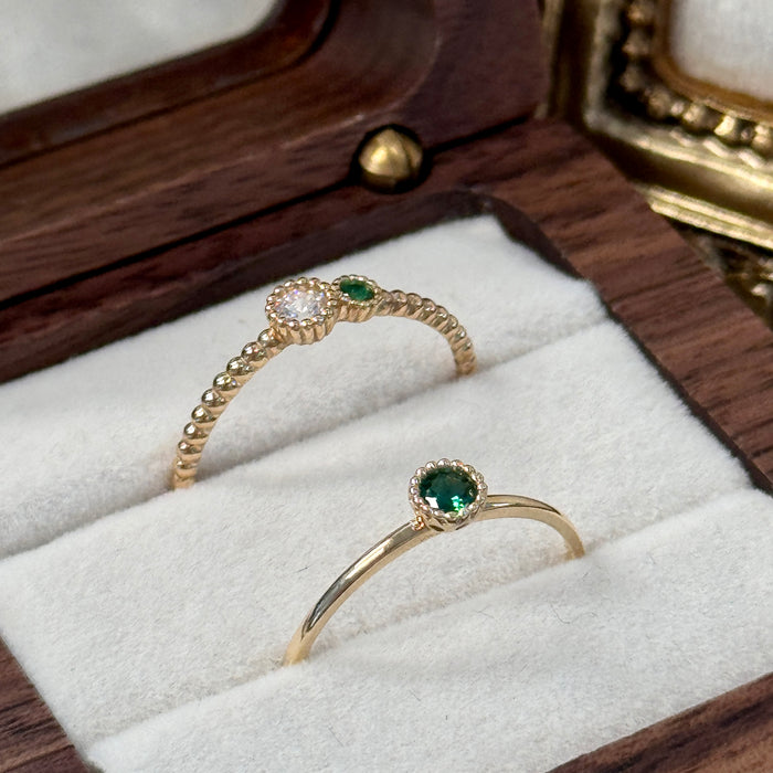 14K Yellow Gold Green Gem Stacking Ring