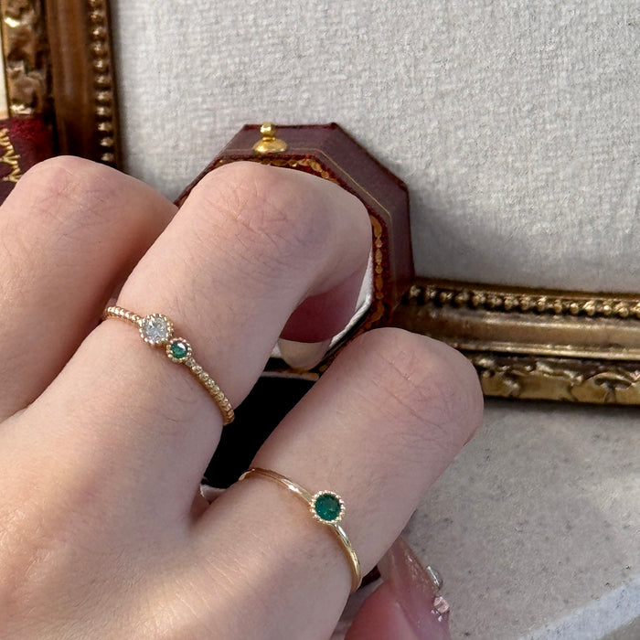 14K Yellow Gold Green Gem Stacking Ring