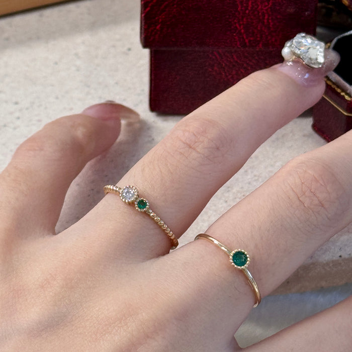 14K Yellow Gold Green Gem Stacking Ring