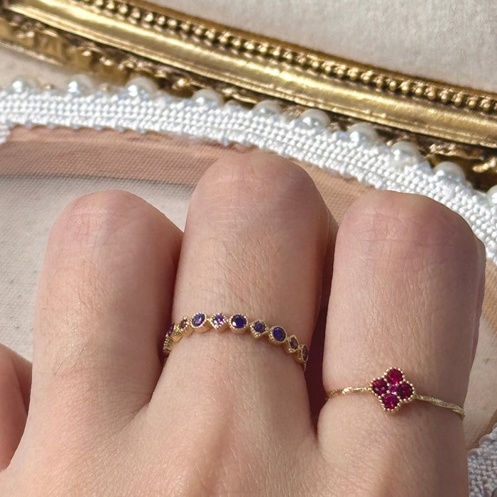 14K Yellow Gold Red Clover Flower Ring