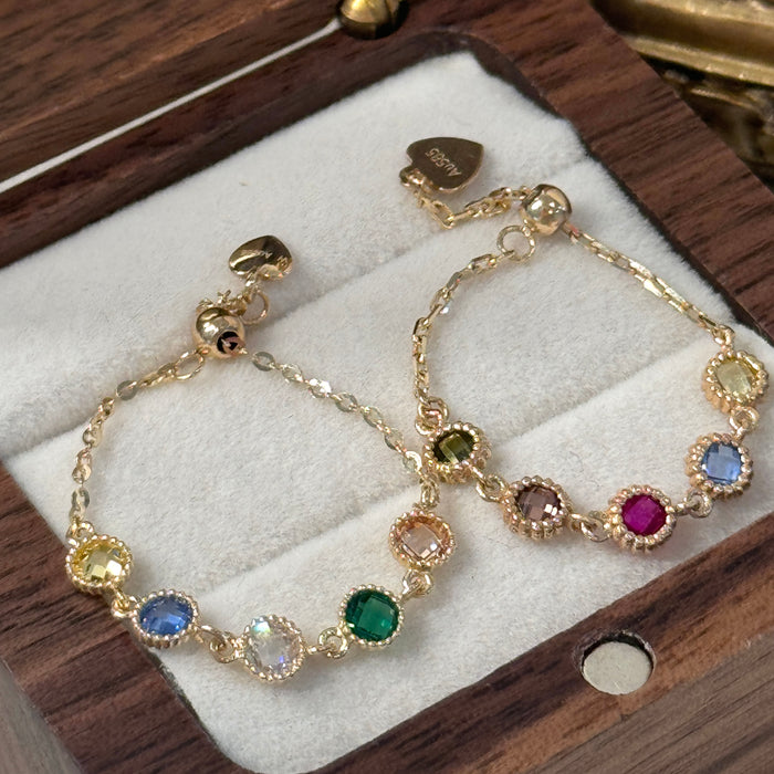 (PREORDER) 14K Yellow Gold Colourful Gems Beaded Chain Ring