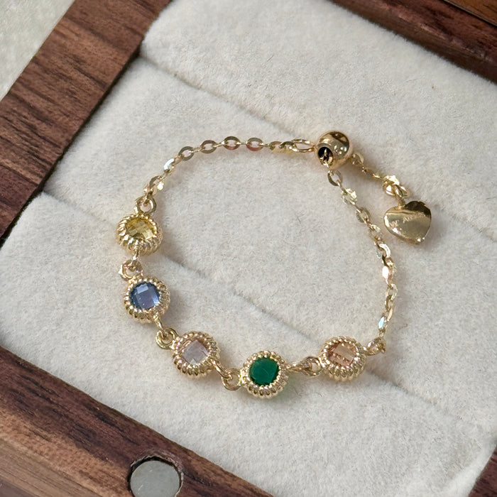 (PREORDER) 14K Yellow Gold Colourful Gems Beaded Chain Ring