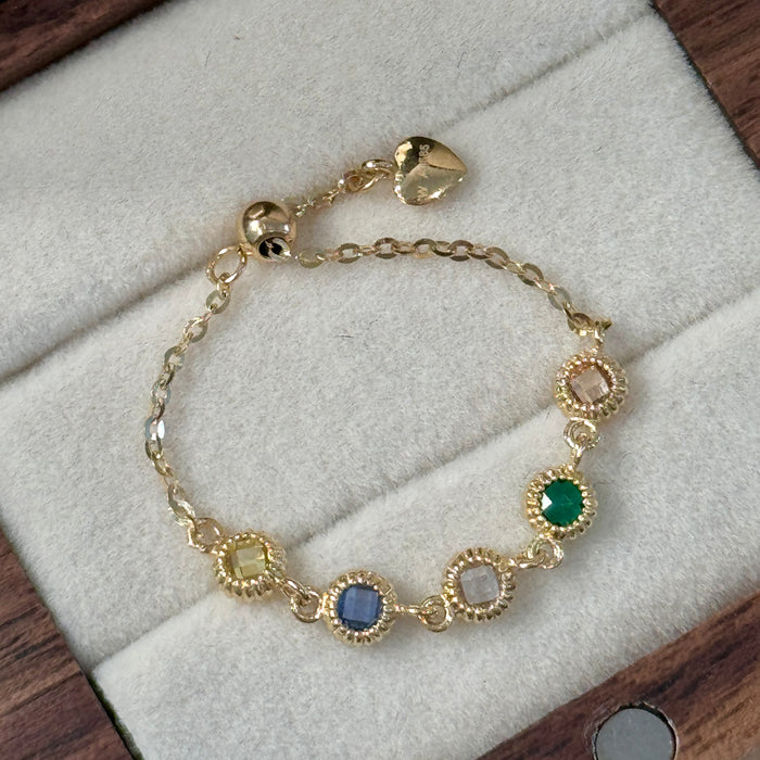 (PREORDER) 14K Yellow Gold Colourful Gems Beaded Chain Ring