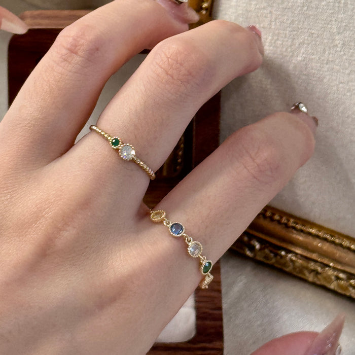(PREORDER) 14K Yellow Gold Colourful Gems Beaded Chain Ring