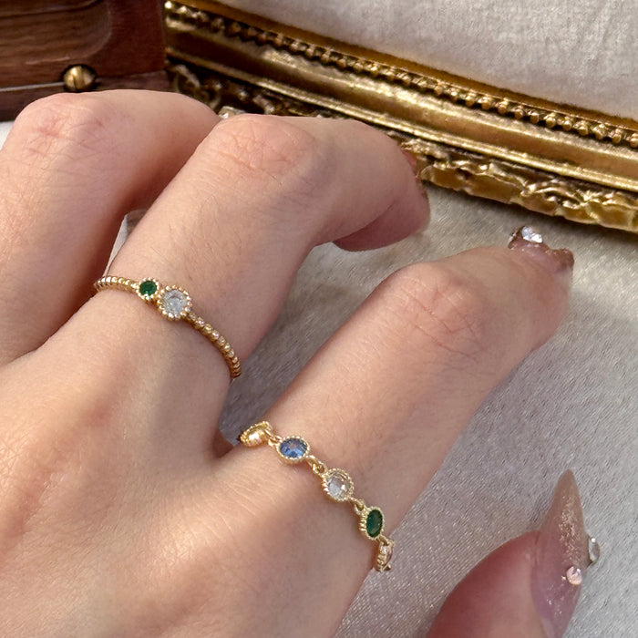 (PREORDER) 14K Yellow Gold Colourful Gems Beaded Chain Ring