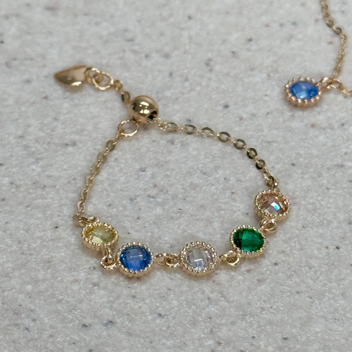 (PREORDER) 14K Yellow Gold Colourful Gems Beaded Chain Ring