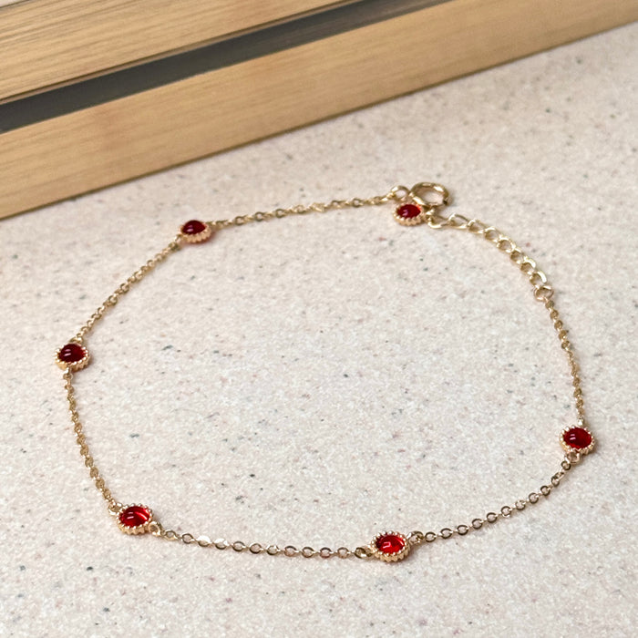 14K Yellow Gold Red Gems Bezels Charms Bracelets