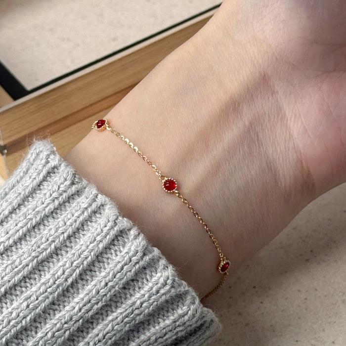 14K Yellow Gold Red Gems Bezels Charms Bracelets