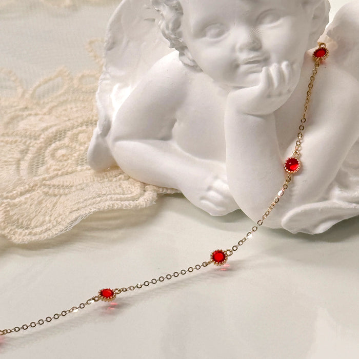 14K Yellow Gold Red Gems Bezels Charms Bracelets