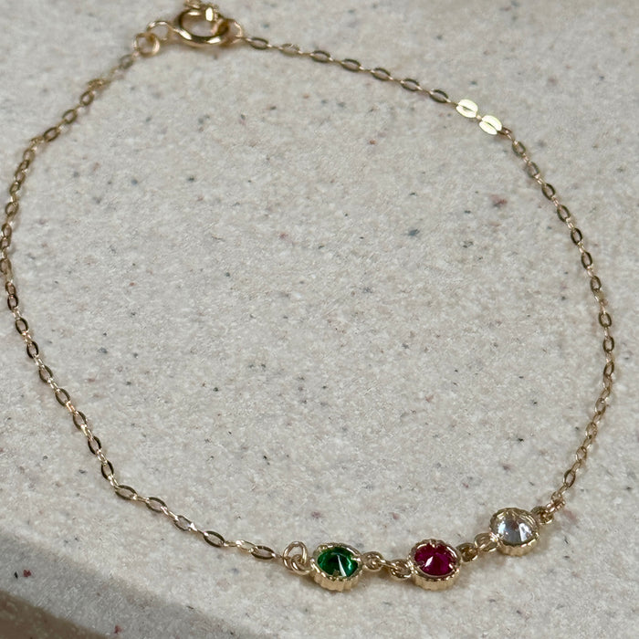 (PREORDER) 14K Yellow Gold Three Stones Colourful Stacking Bracelet