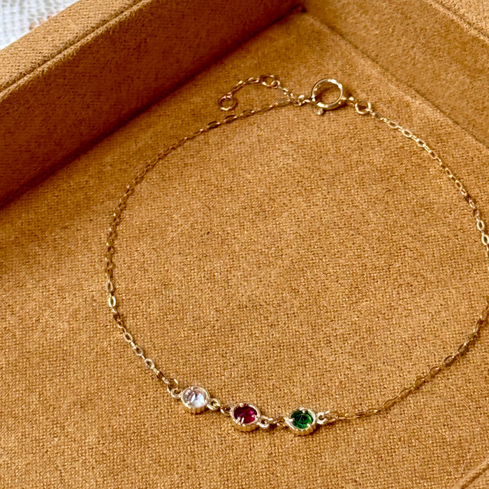 (PREORDER) 14K Yellow Gold Three Stones Colourful Stacking Bracelet