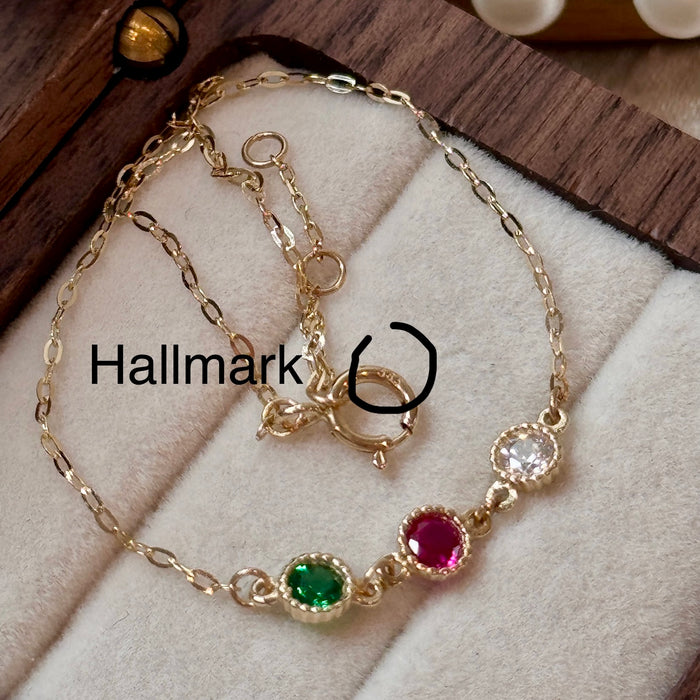 (PREORDER) 14K Yellow Gold Three Stones Colourful Stacking Bracelet