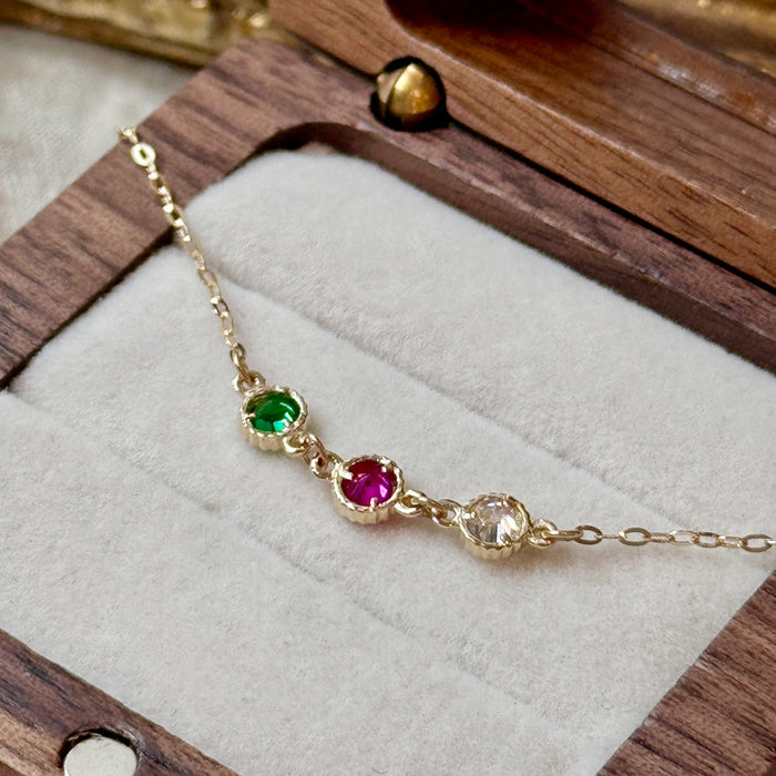 (PREORDER) 14K Yellow Gold Three Stones Colourful Stacking Bracelet
