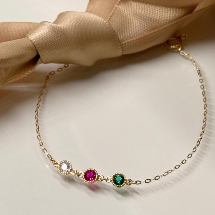 (PREORDER) 14K Yellow Gold Three Stones Colourful Stacking Bracelet