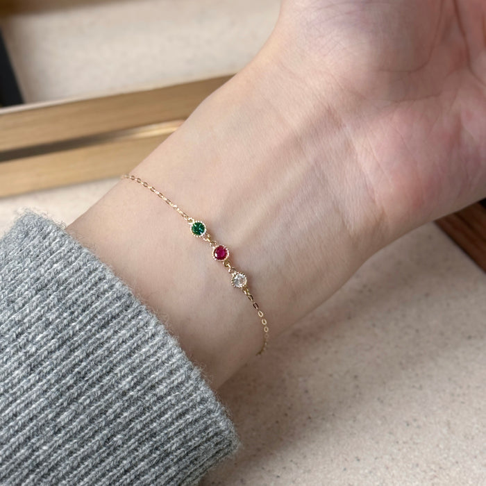 (PREORDER) 14K Yellow Gold Three Stones Colourful Stacking Bracelet