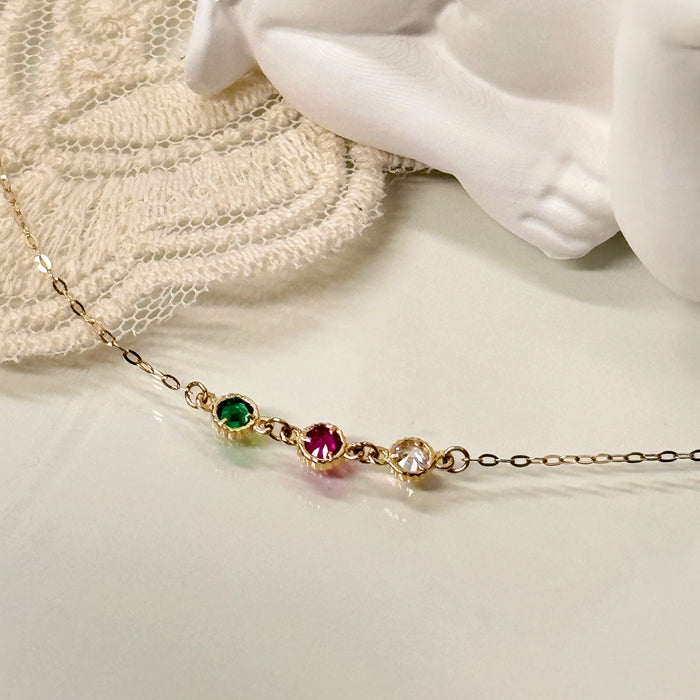 (PREORDER) 14K Yellow Gold Three Stones Colourful Stacking Bracelet