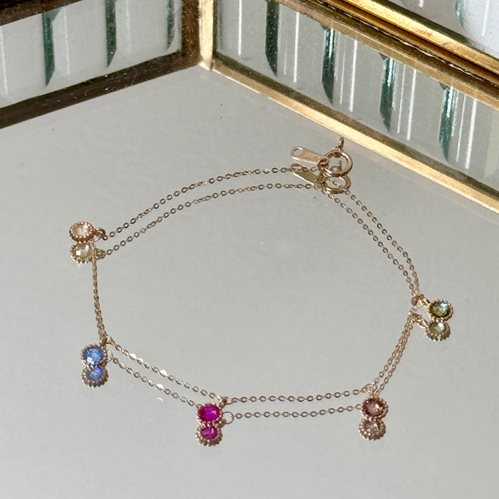 14K Yellow Gold Rainbow Gems Bezels Charms Bracelet