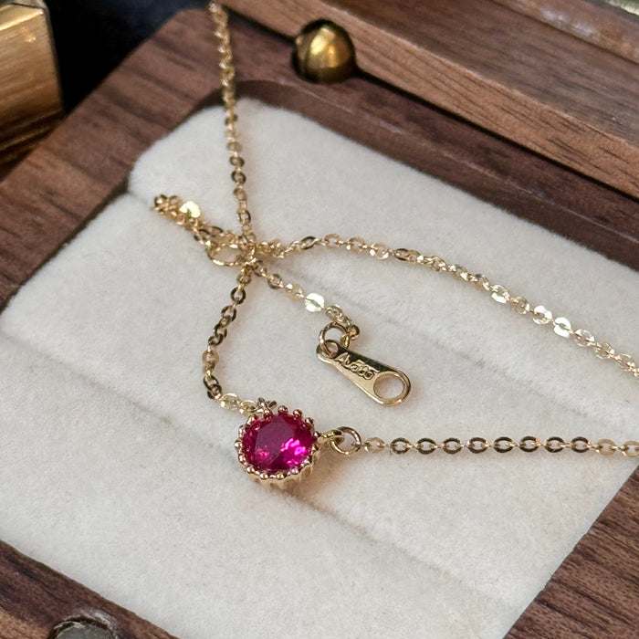14K Yellow Gold Red Gems Birthstone Bezel Necklace