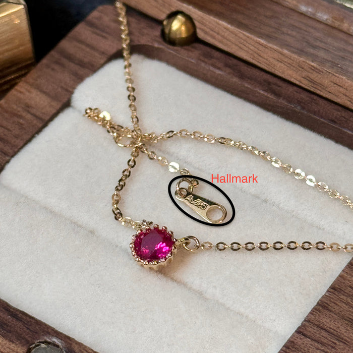 14K Yellow Gold Red Gems Birthstone Bezel Necklace