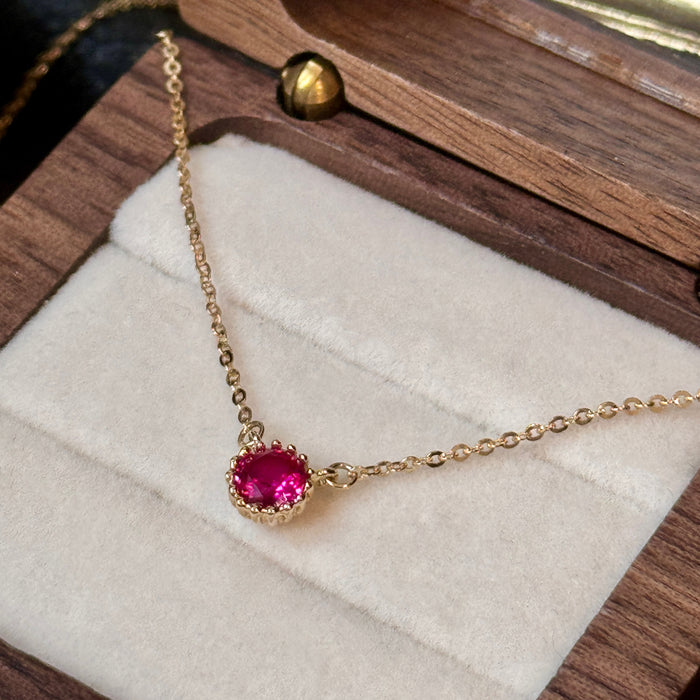 14K Yellow Gold Red Gems Birthstone Bezel Necklace