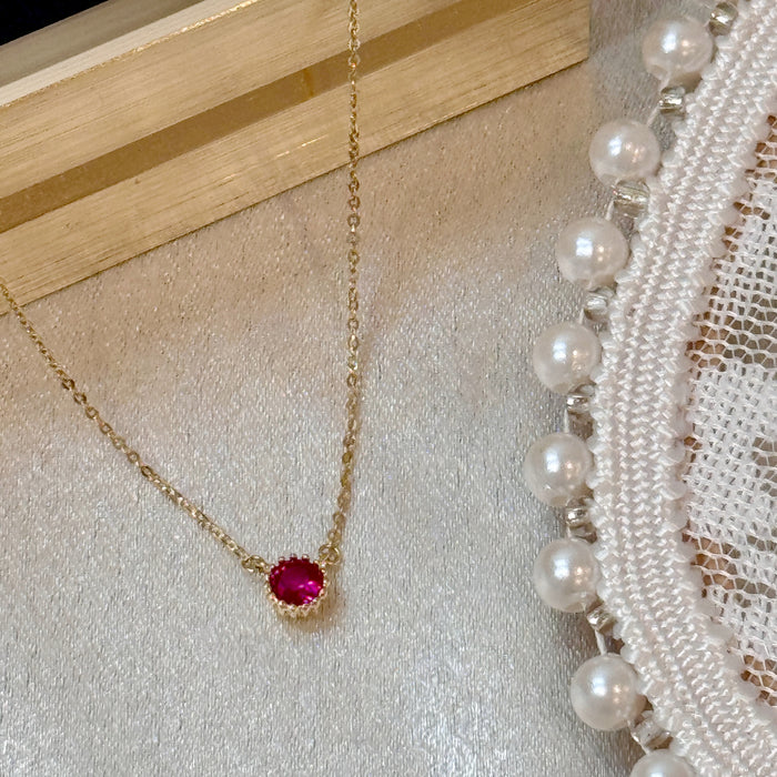 14K Yellow Gold Red Gems Birthstone Bezel Necklace