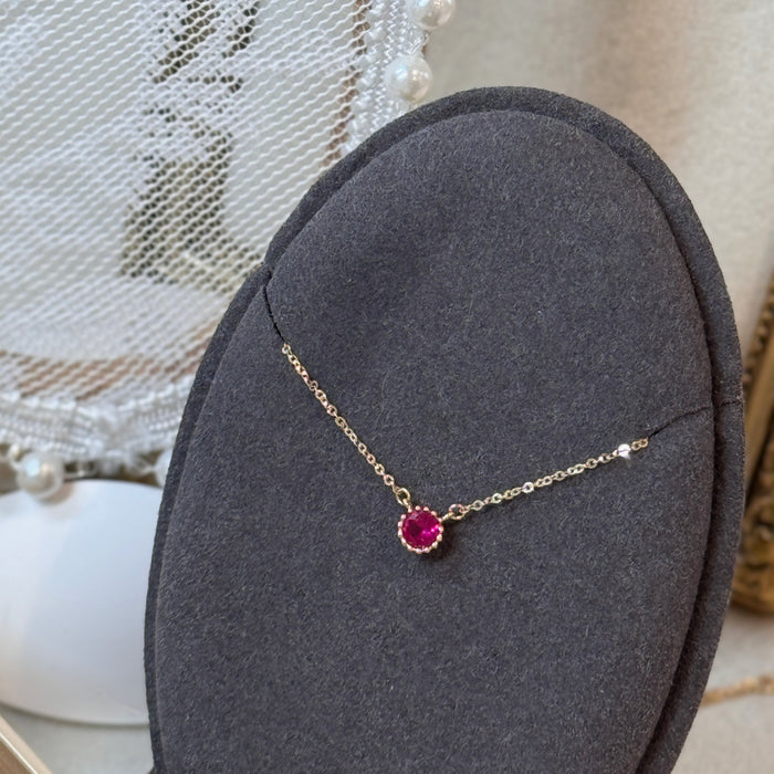 14K Yellow Gold Red Gems Birthstone Bezel Necklace