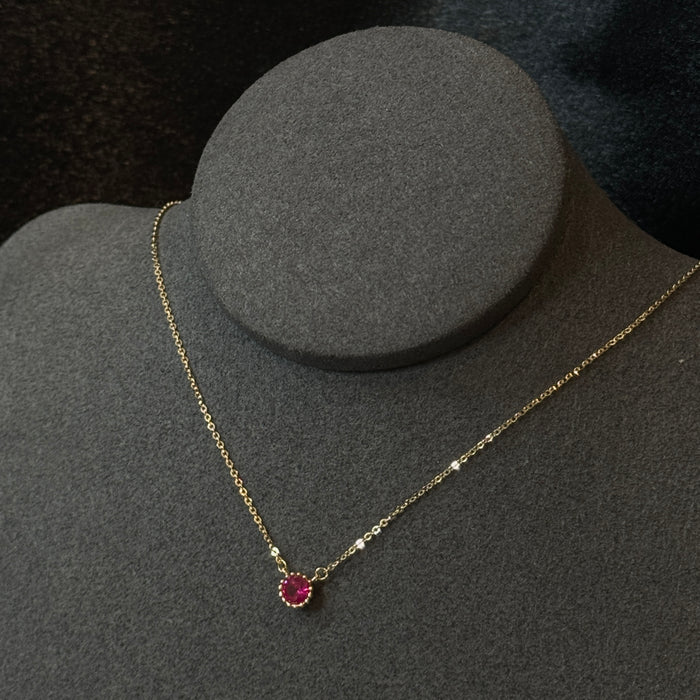 14K Yellow Gold Red Gems Birthstone Bezel Necklace