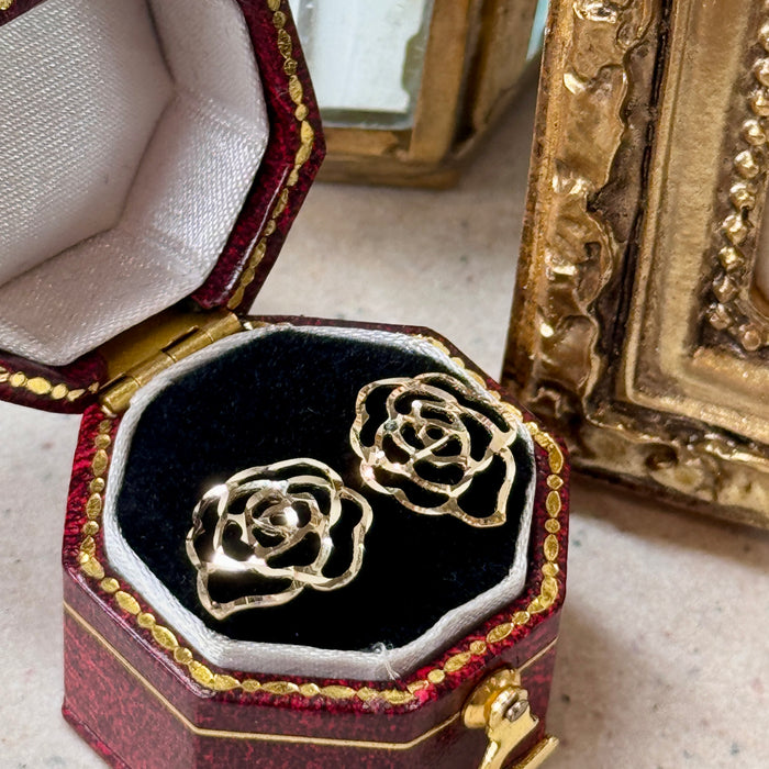 10K Yellow Gold Flower Rose Stud Earring