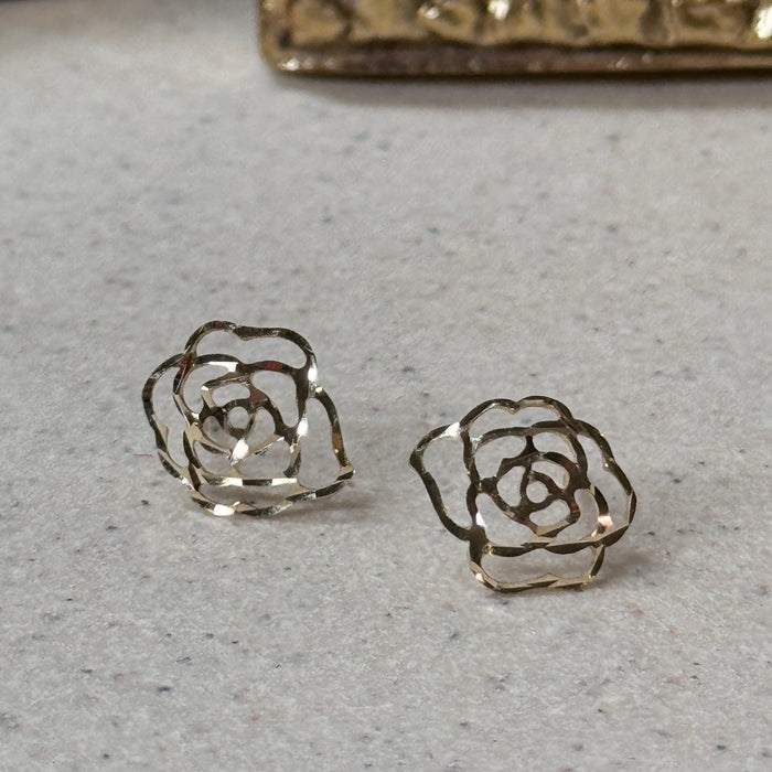 10K Yellow Gold Flower Rose Stud Earring