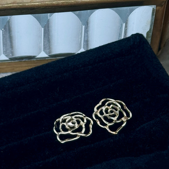 10K Yellow Gold Flower Rose Stud Earring