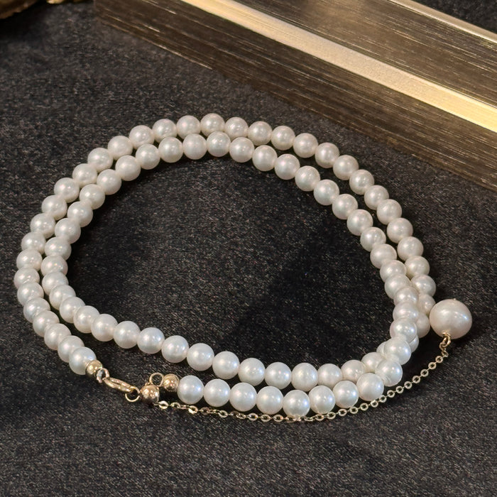 14K Yellow Gold Classic White Freshwater Non-bead Pearl Choker Necklace with GRC Certificate