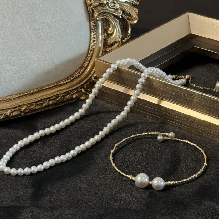 14K Yellow Gold Classic White Freshwater Non-bead Pearl Choker Necklace with GRC Certificate