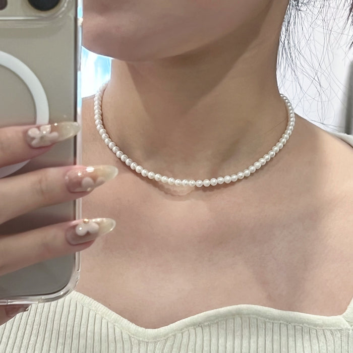 14K Yellow Gold Classic White Freshwater Non-bead Pearl Choker Necklace with GRC Certificate