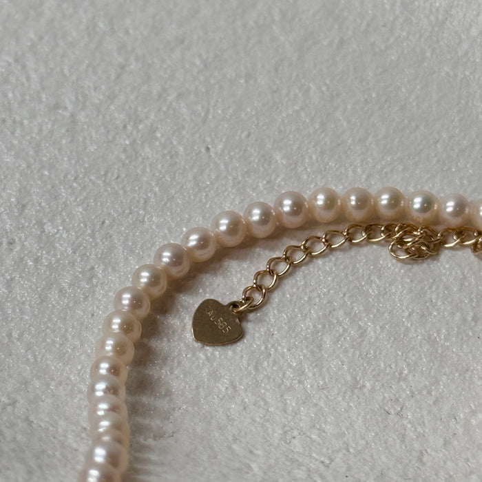 14K Yellow Gold Pink Tone Freshwater Non-bead Pearl Choker Necklace with GRC Certificate