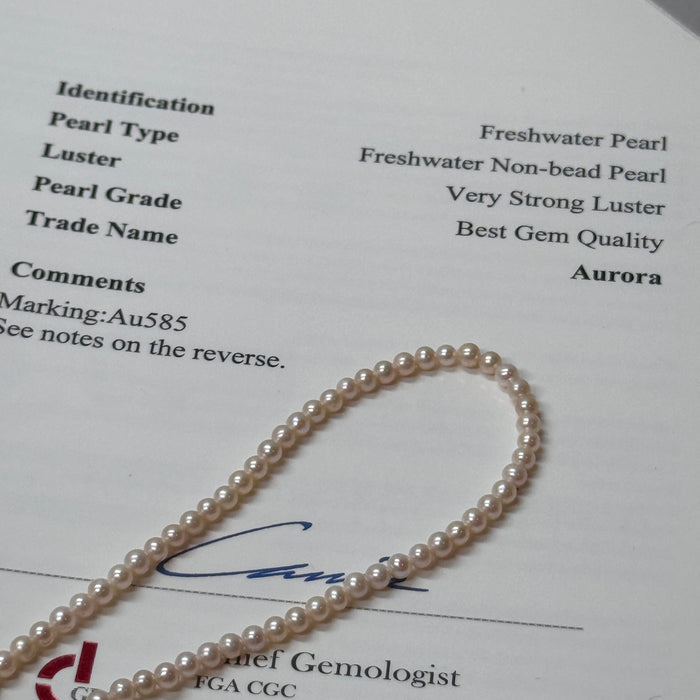14K Yellow Gold Pink Tone Freshwater Non-bead Pearl Choker Necklace with GRC Certificate