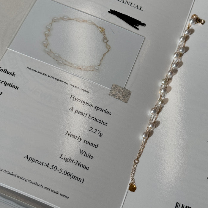 18K Yellow Gold Freshwater Pearl Chain Layered Bead Bracelet