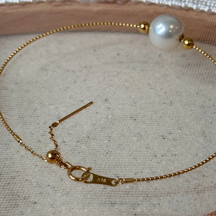 18K Yellow Gold Elegant Freshwater Pearl Bracelet Bangle with GRC Certificate