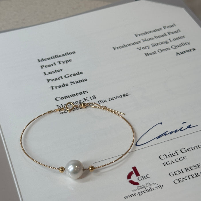 18K Yellow Gold Elegant Freshwater Pearl Bracelet Bangle with GRC Certificate