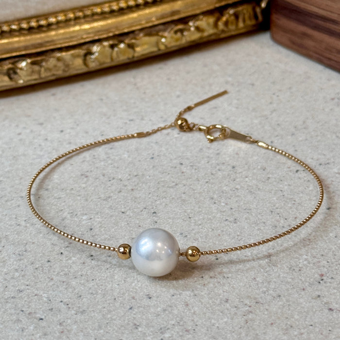 18K Yellow Gold Elegant Freshwater Pearl Bracelet Bangle with GRC Certificate