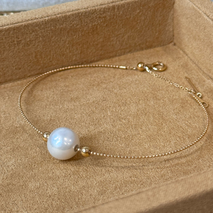 18K Yellow Gold Elegant Freshwater Pearl Bracelet Bangle with GRC Certificate