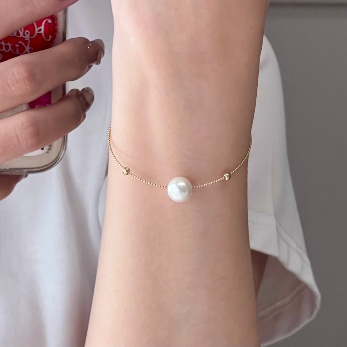 18K Yellow Gold Elegant Freshwater Pearl Bracelet Bangle with GRC Certificate