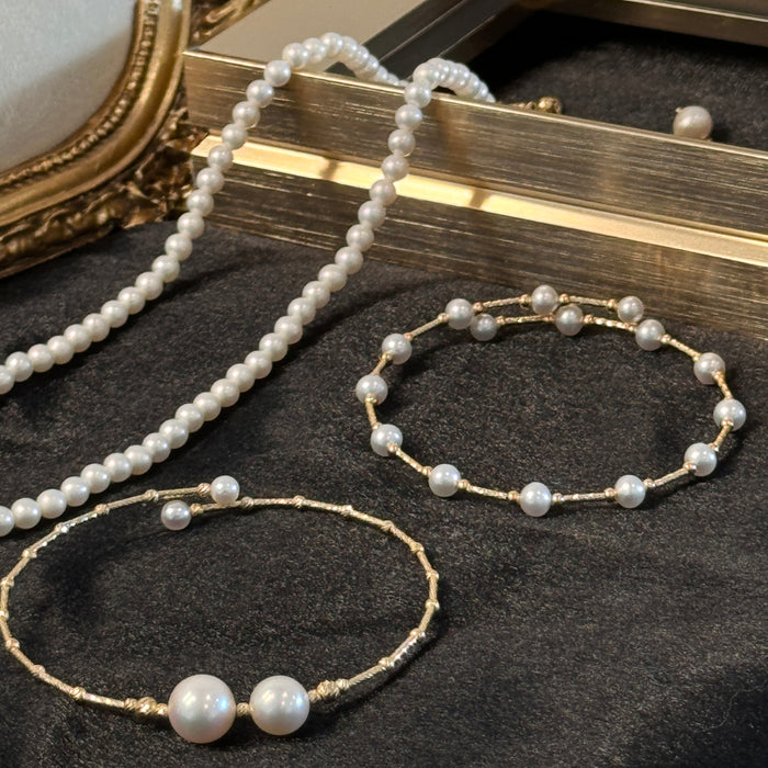 14K Yellow Gold Freshwater Non-bead Pearl Bracelet Bangle with GRC Certificate