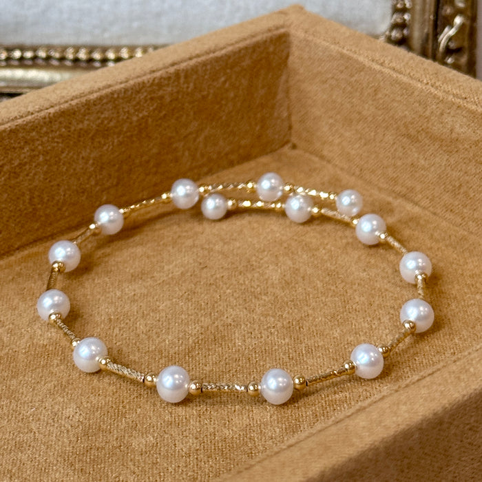 14K Yellow Gold Freshwater Non-bead Pearl Bracelet Bangle with GRC Certificate