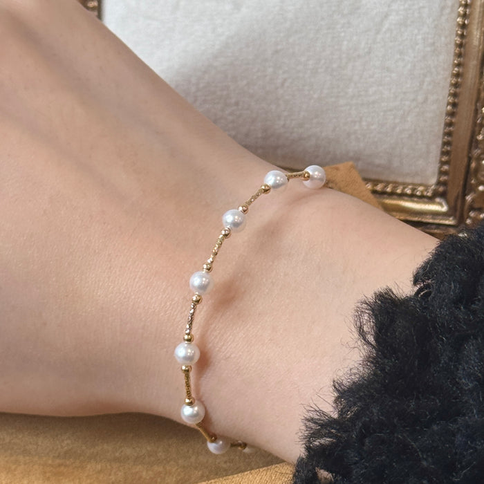14K Yellow Gold Freshwater Non-bead Pearl Bracelet Bangle with GRC Certificate