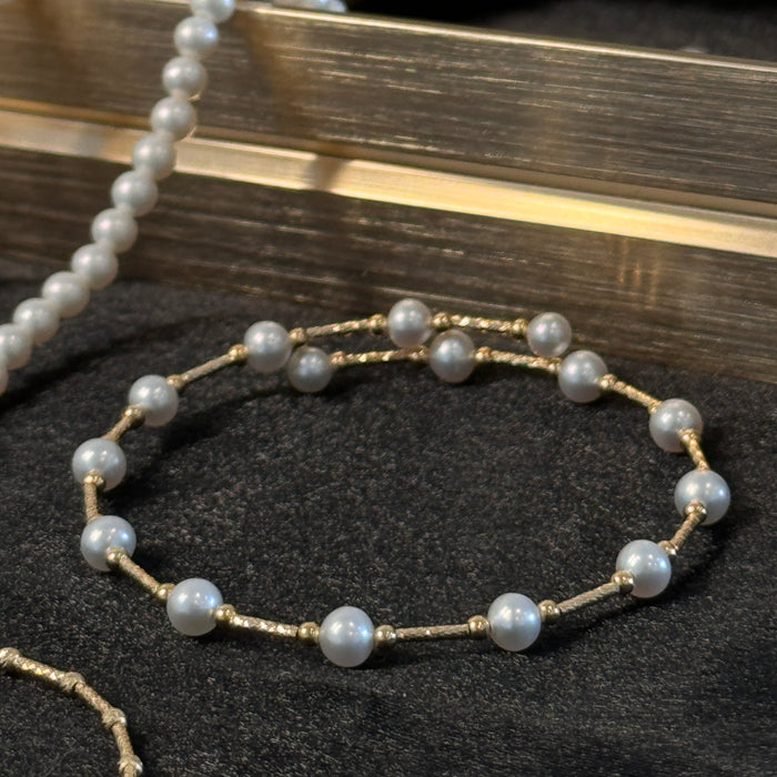 14K Yellow Gold Freshwater Non-bead Pearl Bracelet Bangle with GRC Certificate