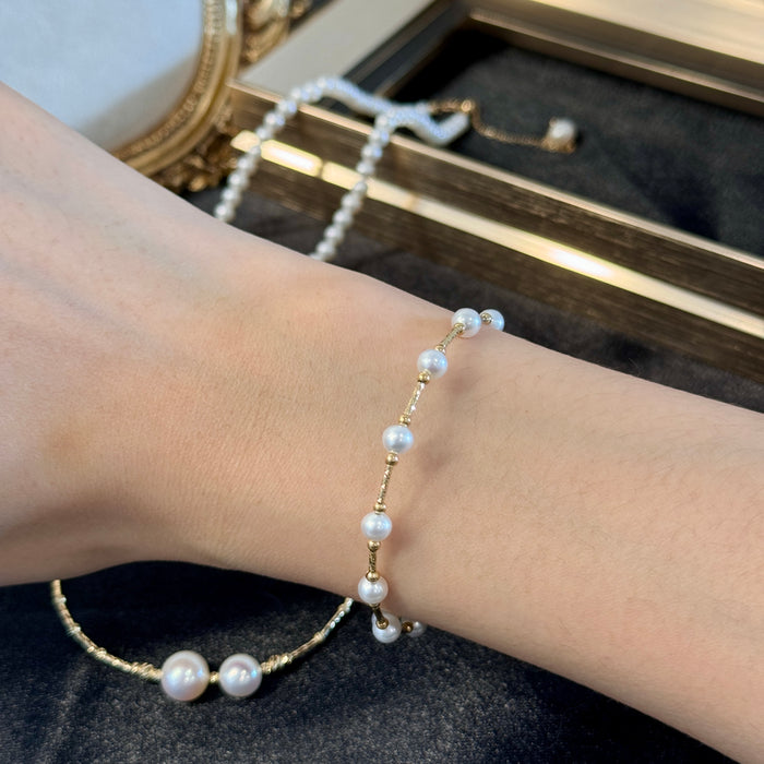 14K Yellow Gold Freshwater Non-bead Pearl Bracelet Bangle with GRC Certificate